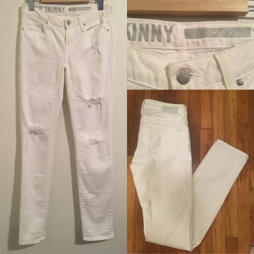 DKNY DISTRESSED STRETCH DENIM SKINNY JEANS Sz 0